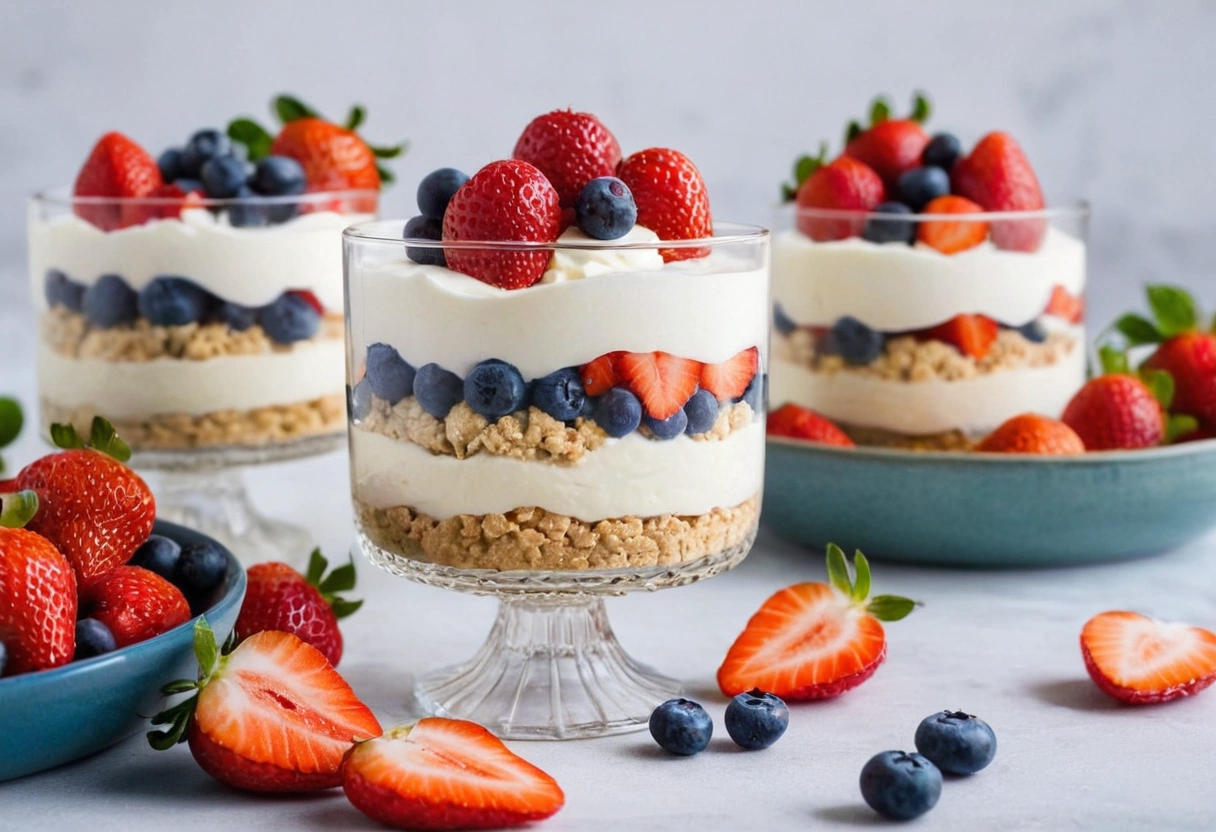 Cottage cheese dessert with berries and whipped topping