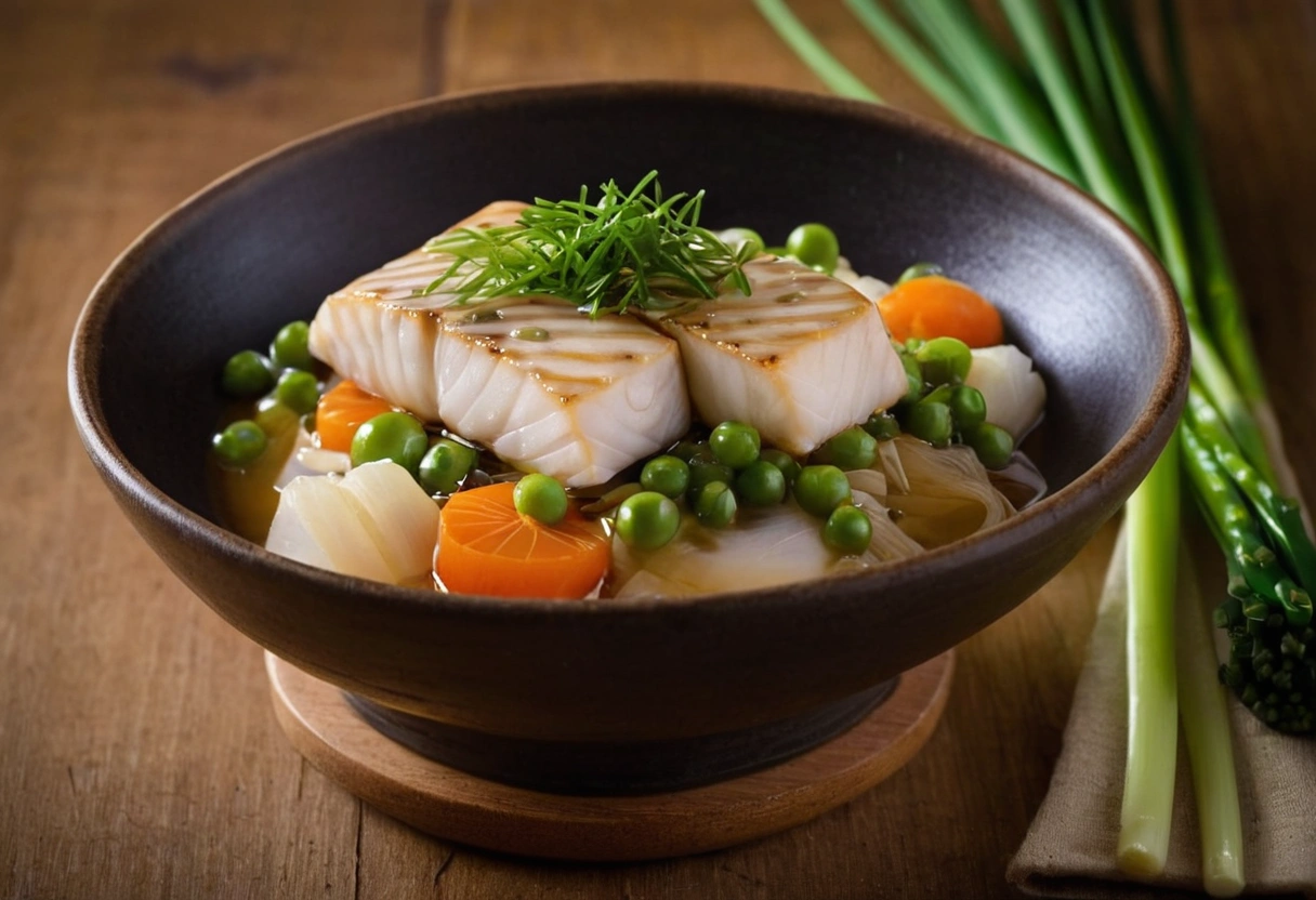 Shirako dish with garnishes.