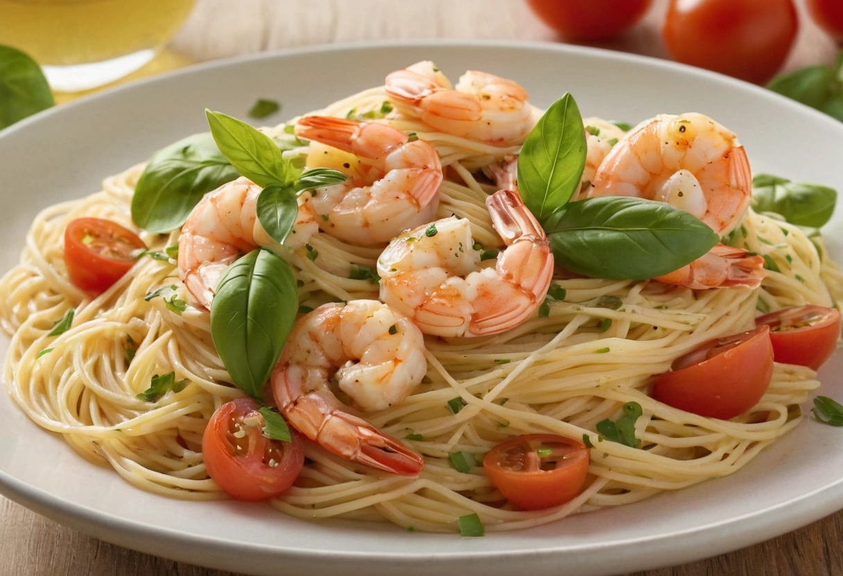 Cheesecake Factory Shrimp Scampi served on a white plate