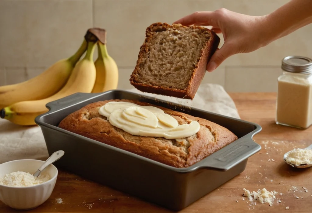 Moist banana bread slice with a soft texture